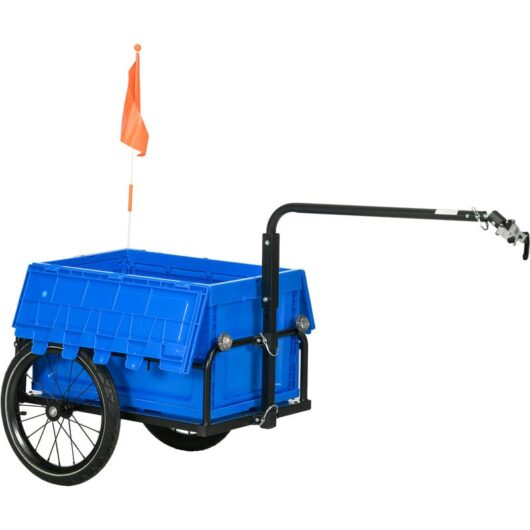 Bicycle Trailer with Foldable Storage Box and Pneumatic Tyres Blue - Homcom