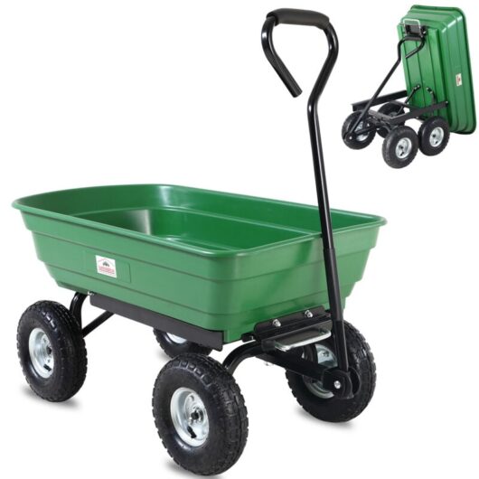 Gardening Trolley Garden Cart 300kg Tilt Steering Axle Transporting Handcart Wagon w/ 4 Pneumatic Tyres Dump Truck Tipping Wheelbarrow - Gardebruk
