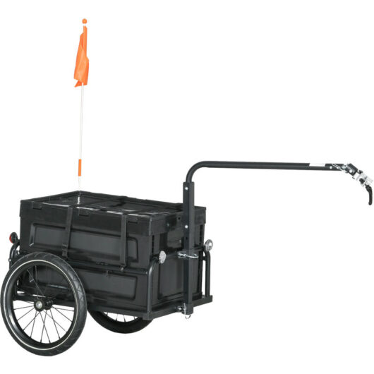Homcom - Bicycle Trailer with Foldable Storage Box and Pneumatic Tyres Black
