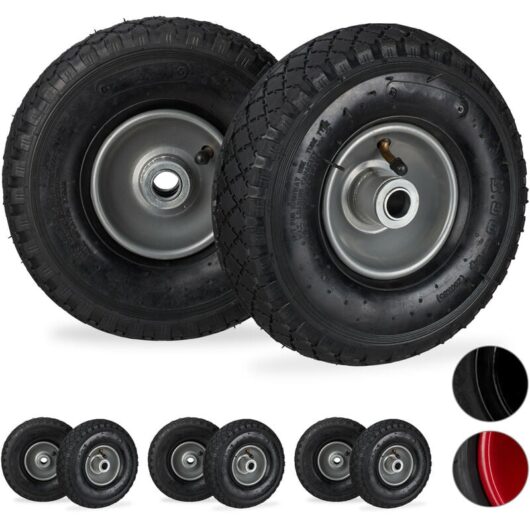 Set of 8 Relaxdays Hand Truck Wheels 3.00-4, Pneumatic, Up to 100 kg, 260 x 85 mm, Steel Rim Tyres, Black/Grey