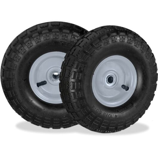 Relaxdays - Set of 2 Wheelbarrow Tyres, 4.1/3.5-4, Pneumatic Spare Wheel, 16 mm Axle, max. 136 kg, Steel Rim. Black/Grey