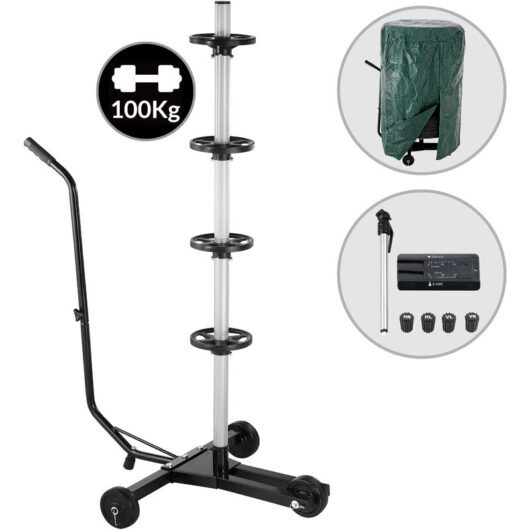 Monzana - Aluminium Mobile Wheel Rim Tree 225mm Includes Protective Waterproof Cover 100kg Load Capacity 3 Castors Wheels Wheel Holder Tyre Stand