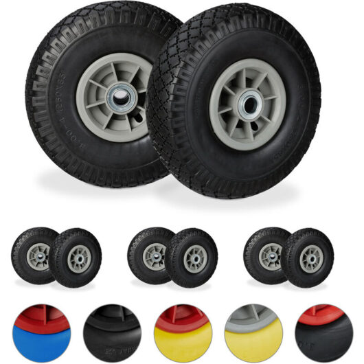 Relaxdays - Set of 8 Hand Truck Tyres, Non-Flat Solid Rubber Wheels, 3.00-4", 20mm Axle, 80 kg, 260 x 85 mm, Black/Grey