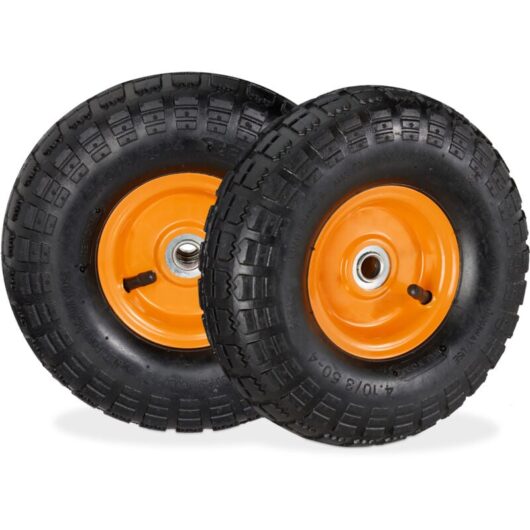 Relaxdays - Set of 2 Wheelbarrow Tyres, 4.1/3.5-4, Pneumatic Spare Wheel, 16 mm Axle, max. 136 kg, Steel Rim
