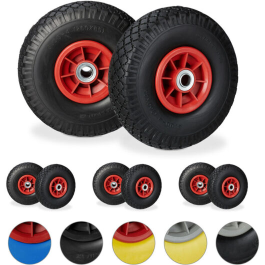 Relaxdays - Set of 8 Hand Truck Tyres, Non-Flat Solid Rubber Wheels, 3.00-4", 20mm Axle, 80 kg, 260 x 85 mm, Black/Red