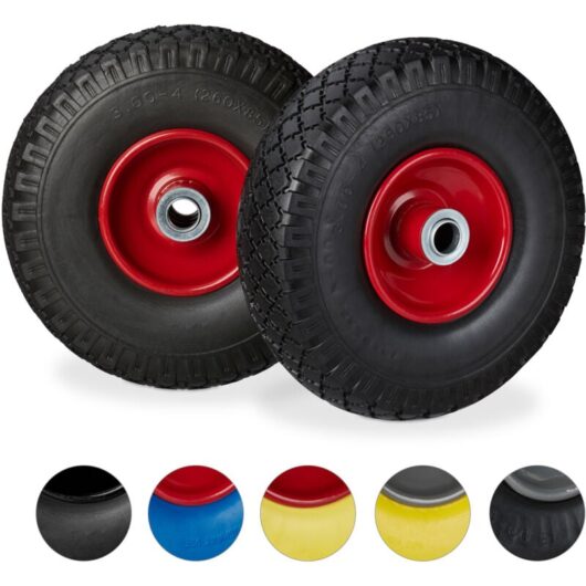 Relaxdays - Set of 8 Hand Truck Tyres, Non-Flat Solid Rubber Wheels, 3.00-4", 20mm Axle, 100 kg, 260x85mm, Black/Red