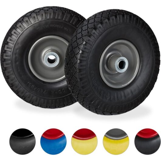 Relaxdays - Set of 8 Hand Truck Tyres, Non-Flat Solid Rubber Wheels, 3.00-4", 20mm Axle, 100 kg, 260x85mm, Black/Grey