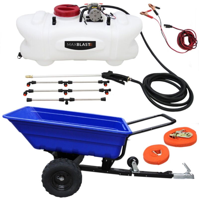 Atv Trailer 295kg Tipping & Sprayer with 6 Nozzle Boom 100L 12V