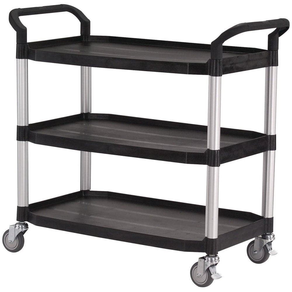 3 Shelf Black Plastic & Aluminium Tray Trolley - 1020 x 520 x 1100mm - 250kg