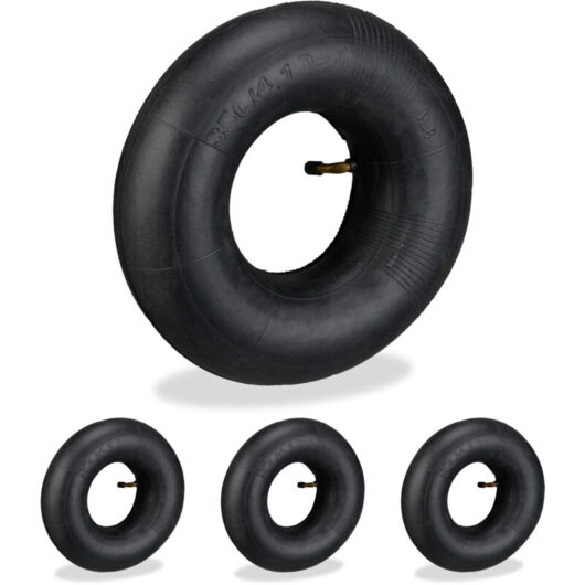 Relaxdays - Set of 4 Inflatable Wheelbarrow Tyres, 3.50-4', Replacement Hose, Wheelbarrow & Handcart, Rubber, Black