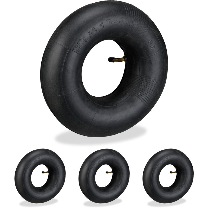 Relaxdays - Set of 4 Inflatable Wheelbarrow Tyres, 3.50-4', Replacement Hose, Wheelbarrow & Handcart, Rubber, Black