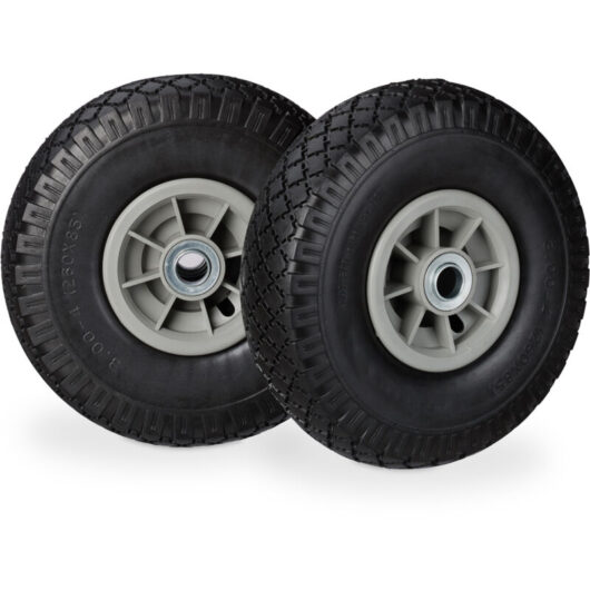Relaxdays - Set of 4 Hand Truck Tyres, Non-Flat Solid Rubber Wheels, 3.00-4", 20mm Axle, 80 kg, 260 x 85 mm, Black/Grey