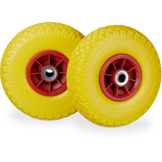 Relaxdays - Set of 8 Hand Truck Tyres, Non-Flat Solid Rubber Wheels, 3.00-4", 20mm Axle, 80 kg, 260 x 85 mm, Yellow/Red