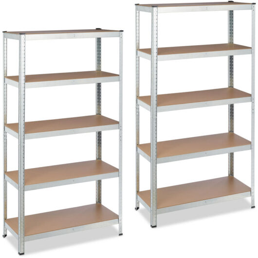 2 x Heavy Duty Shelving Unit, 180x90x40 cm, Max. Load 875 kg, 5 Shelves, Garage Storage, Galvanised Steel, Silver