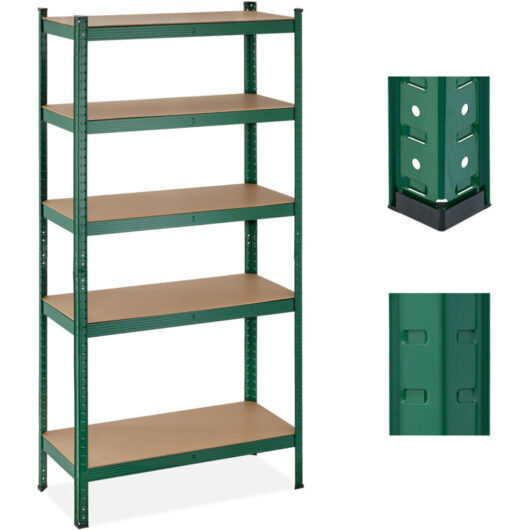 2 x heavy-duty shelving unit, 5 shelves, HWD 180 x 90 x 40 cm, 875 kg capacity, metal, storage rack for garage, green