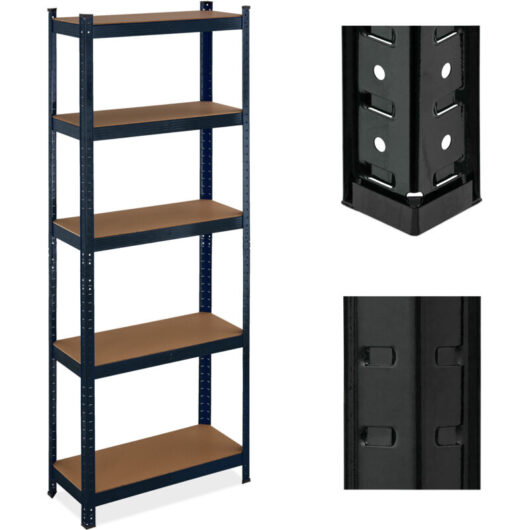 2 x heavy-duty shelving units, 5 shelves, HWD: 180 x 70 x 30 cm, 500 kg capacity, steel, garage & basement racks, black