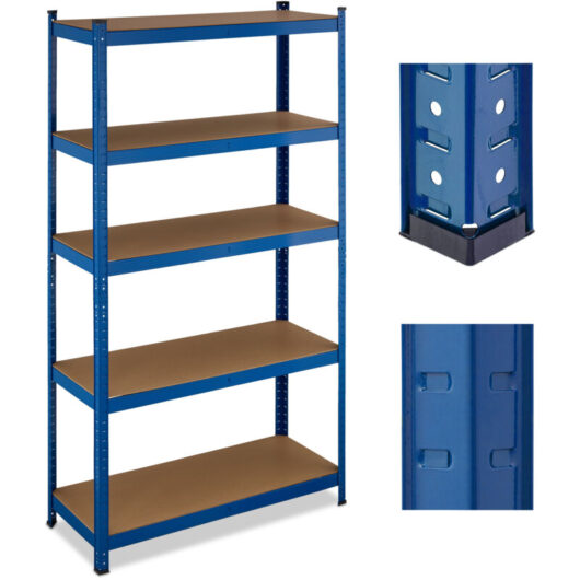 2 x heavy-duty storage shelves, 5 tiers, HxWxD: 180 x 100 x 40 cm, up to 500 kg, steel, shelving for garage, blue