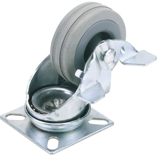 75mm Dia. Swivel Plate Fixing Rubber Castor with Brake - s.w.l 70Kg (65474) - Draper