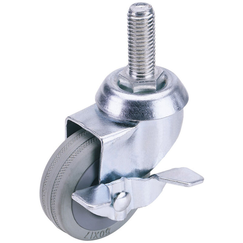 Draper - 100mm Dia. Swivel Bolt Fixing Rubber Castor with Brake - s.w.l 80Kg (65481)