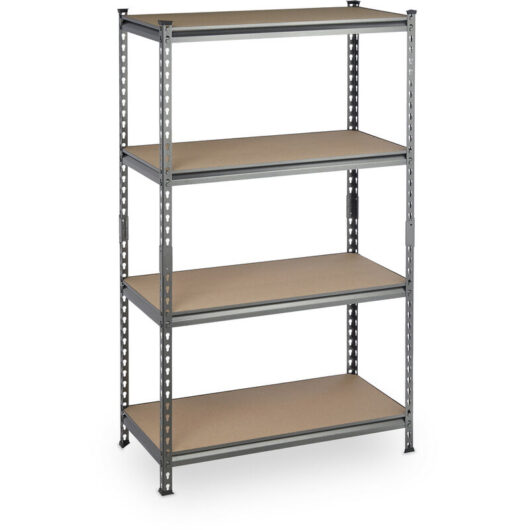 Relaxdays - Heavy Duty Shelving, 4 Levels, up to 1440 kg, Garage Outdoor Storage, hwd: 153 x 91 x 46 cm, Steel & mdf, Grey