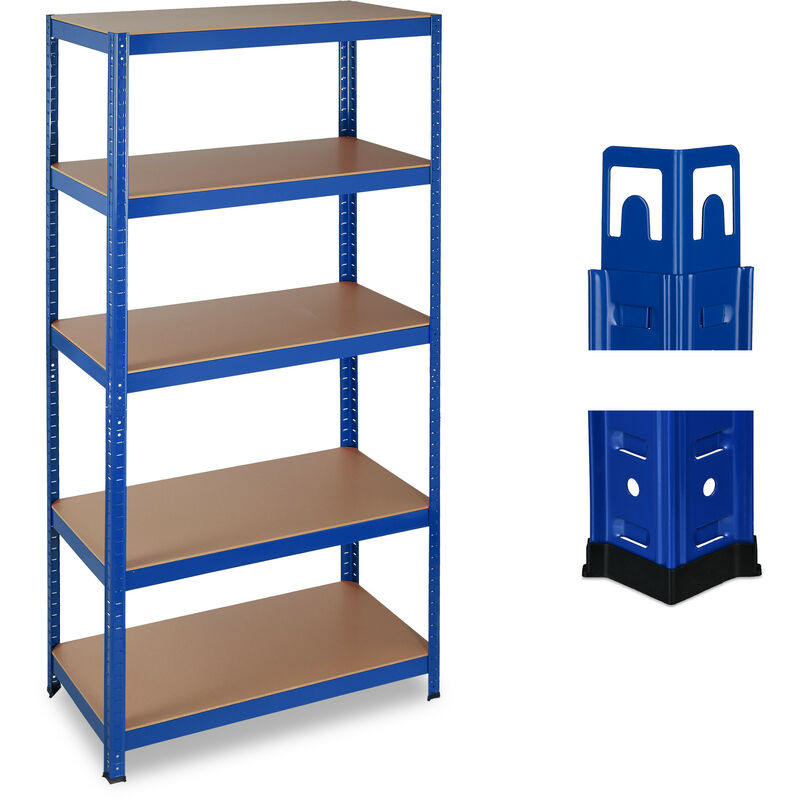 Relaxdays - Heavy Duty Shelving, Capacity 875 kg, 5 Tiers, Modular Rack, Garage, hwd: 180x90x45 cm, Steel & mdf, Blue