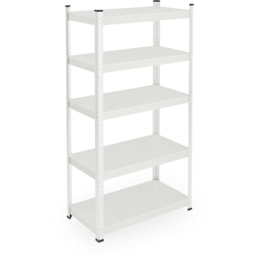Relaxdays - Heavy Duty Shelving Unit, 5 Shelves, 150 x 75 x 30 cm, Max. 875 kg, Garage & Warehouse Storage, Plug-In, White