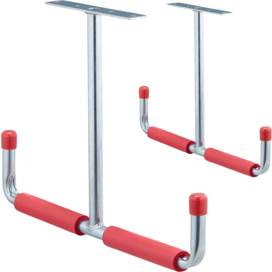 Relaxdays - Set of 4 Garage Ceiling Hooks, T-Shape, up to 25 kg, Storage, Steel With Padding, HxW: 30x42 cm, Silver-Red